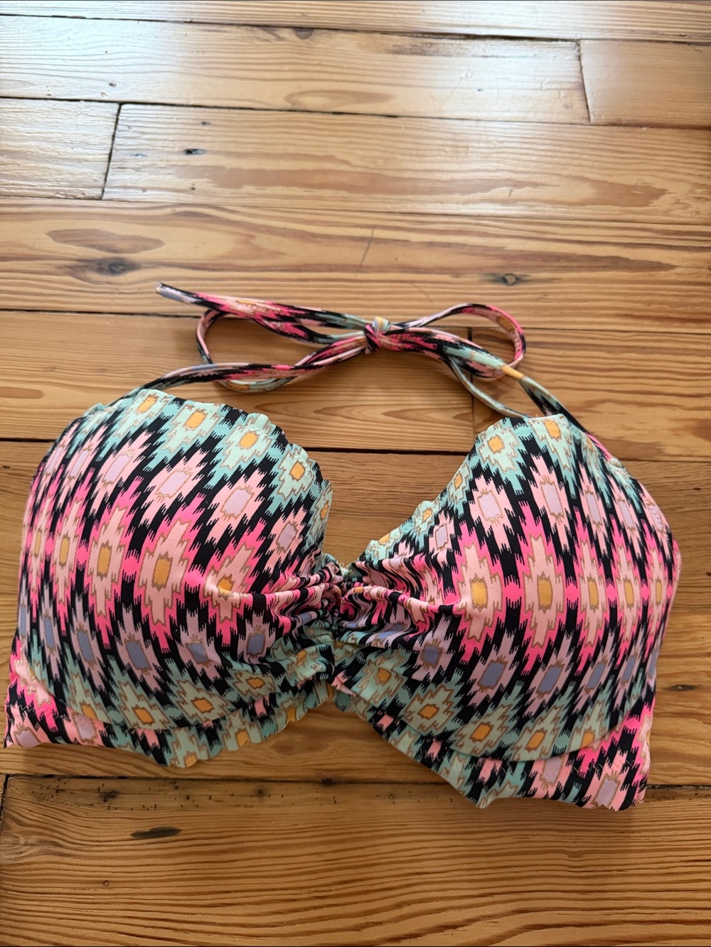 Victoria's Secret Pink Black Aqua Patterned Halter Bikini Top